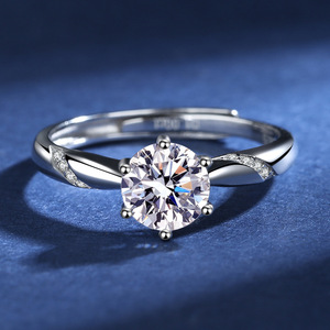 Customized Classic 6 Claw Design Round Cut 1CT VVS GRA Moissanite Fine Jewelry Daily Wear <strong>925</strong> <strong>Silver</strong> Adjustable <strong>Ring</strong> for Women - Product Image 3