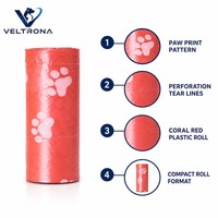 Sacs à déjections canines perforés en plastique, rouleaux de recharges pour distributeur, motif patte de chien, rouge corail rose