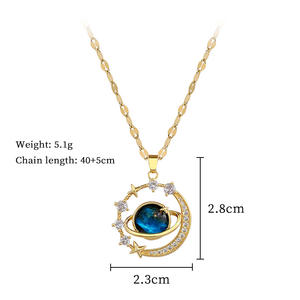 Collier <span class=keywords><strong>en</strong></span> acier inoxydable avec pendentif planète ciel étoilé, entièrement serti de zircons, chaîne de clavicule <span class=keywords><strong>en</strong></span> bambou, cadeau pour petite amie, bijou exquis - Product Image 4