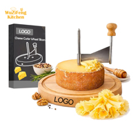 Roulette à fromage rotative manuelle en acier inoxydable avec base en bois massif pour trancher le chocolat, le fromage et le beurre, et former des rosettes florales