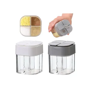 2 Pcs Spice Container 4 Grids Crystal Seasoning Shaker Can Filter lumps Kitchen Picnics BBQ Restaurant Travel Salt Box for Spice