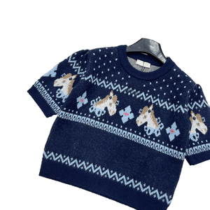 เสื้อจั๊มเปอร์ถักสไตล์นอร์ดิกสำหรับผู้หญิง แขนสั้น คอกลม ผ้าถักเนื้อนุ่ม ใส่ได้ทุกวัน - Product Image 5