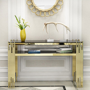 Modern Style <strong>Entryway</strong> <strong>Table</strong> Luxury Villa Living Room Metal Base Console <strong>Table</strong> <strong>Rectangle</strong> Black Glass Top Hallway Decorative <strong>Table</strong> - Product Image 2