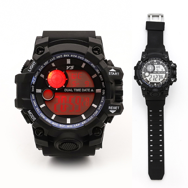 Mens Digital Multi-function LED Colors Backlight Waterproof Sports Watches with Dual Time Date Teenagers Outdoor Wristwatches