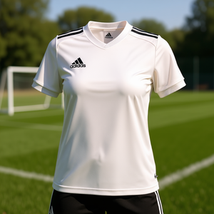 Camiseta de fútbol Adidas para mujer, blanca, manga corta, cuello redondo, corte atlético, tejido Climacool - Product Image 2