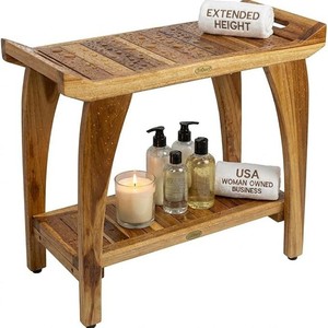 Ruoyi Teak Bathroom Stool 76.2cm Wide Double Layer Shower Chair Solid Wood <b>Bath</b> Bench With <b>Storage</b> Shelf - Product Image 1