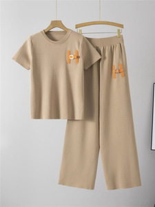 Completo Estivo da <span class=keywords><strong>Donna</strong></span> Due Pezzi, Nuovo Trend Casual Sportivo, <span class=keywords><strong>Pantaloncini</strong></span> e Pantaloni a Gamba Larga, Stile Comodo e alla Moda, Tinta Unita - Product Image 6