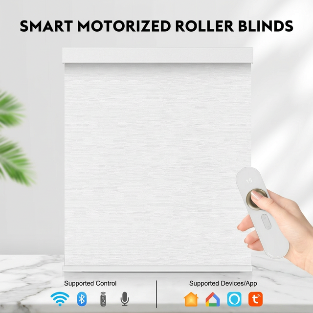 Rechargeable Motorized Roller Blinds 100% Blackout Smart WiFi Control Polyester Shades Automatic for Windows