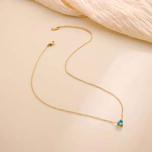 Nouveau Collier transfrontalier en acier inoxydable avec zircon et pierre de naissance, chaîne à maillons en forme de cœur plaqué or 18 carats et douze pierres de naissance pour la clavicule - Product Image 3