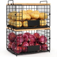 Lot de 2 bacs de rangement empilables XXL carrés en fil métallique pour pommes de terre, oignons, fruits, légumes et ail – Organiseurs pour garde-manger et comptoir de cuisine