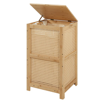 Cesto de Ropa de Bambú de 50L, Cesto de Ropa Ventilado con Forro Extraíble y Lavable, Tapa de 60cm, Cesto de Ropa de Bambú al por Mayor