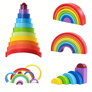 Blocs d'empilage <span class=keywords><strong>arc</strong></span>-<span class=keywords><strong>en</strong></span>-<span class=keywords><strong>ciel</strong></span> Montessori éducatifs, jouets d'apprentissage <span class=keywords><strong>en</strong></span> <span class=keywords><strong>bois</strong></span> brut pour enfants - Product Image 1
