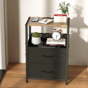 <span class=keywords><strong>Table</strong></span> de chevet et <span class=keywords><strong>table</strong></span> basse modernes personnalisées à double tiroir avec prises USB, panneau d'alimentation transfrontalier pour chambre à coucher - Product Image 2