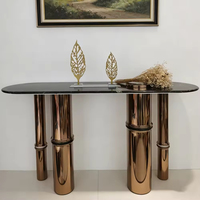 Table console personnalisable de luxe moderne minimaliste en acier inoxydable et marbre naturel, finition or rose, artistique, pour salon et chambre