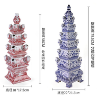 Vase pagode en céramique bleu et blanc, fait main, style chinois traditionnel, vase à fleurs en porcelaine pour la décoration de la maison