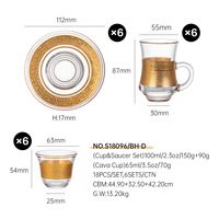 Set Cangkir Kopi, Piring, Cangkir Teh, dan Sendok Kaca Berhias Emas dengan Karakteristik Turki dan Timur Tengah dari Westgreen