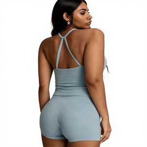Women's 2-Piece Pink Solid Knitted Lounge Set V-neck Sleeveless Crop Top Shorts Elastic Waist Breathable Casual Summer Wear High - Product Image 5