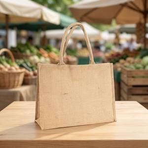 Sac fourre-tout en jute imprimé sur mesure pour femme, style bohème, rayé, en toile de jute, réutilisable, écologique, pour le shopping, à porter à l'épaule - Product Image 2