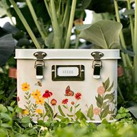 Organisateur de graines en étain de fleurs sauvages boîte de rangement fournitures de jardin pour accessoires de serre de jardinage avec loquets et fenêtre de carte de visite