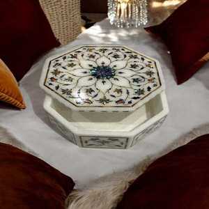 Elegant White Marble Jewelry <b>Box</b> Handcrafted with <b>Floral</b> Pietra Dura Inlay Work Decorative Storage Case Gift Export Quality - Product Image 3