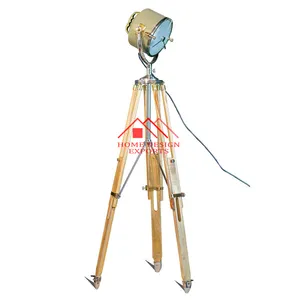 Green Beach House Floor Lamp on Natural Wooden Tripod for Indoor & Outdoor Decor Wholesale Low Price Nautical Spot Light Lamp