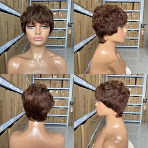 Máy Làm Pixie Cắt Tóc Giả Tóc Với Những Tiếng Nổ Màu Đỏ Tóc Giả Dễ Thương Tự Nhiên Tìm Kiếm Ngắn Màu Đen Và Màu Đỏ Đỏ Dợn Sóng Tóc Giả Cho Phụ Nữ - Product Image 5