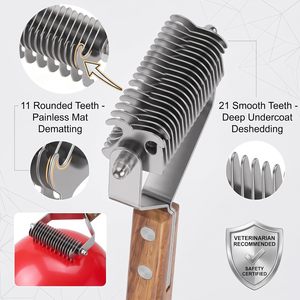 Stainless Steel Wooden Handle Dematting Undercoat Rake Stripper Tool for Dogs and Cats Thick Coats Groomer for <b>Pet</b> Owners - Product Image 2