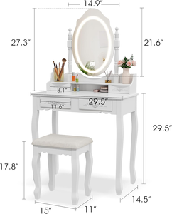 Ensemble de coiffeuse avec miroir et éclairage, table de maquillage moderne avec tabouret pour chambre à coucher - Product Image 2