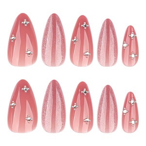 BIN <span class=keywords><strong>Faux</strong></span> <span class=keywords><strong>Ongles</strong></span> Portables Nude Effet Œil de Chat, Forme Amande Courte, Strass Scintillants, Embouts d'Art Ongulaire Transfrontaliers, Marque Nationale - Product Image 5