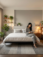 Lit de luxe industriel Bauhaus en acier inoxydable, design durable et écologique, cadre en métal léger double pour hôtel, appartement, chambre à coucher
