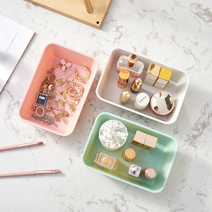 Japanese Style Desktop Storage Box Rectangle <b>Stackable</b> Plastic <b>Basket</b> For Snacks Cosmetics Kitchen Bathroom Matcha Green Pink - Product Image 3