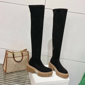 Women New Over the Knee <b>Boots</b> Elastic Flat Bottomed Long High Barrel Stretch Thick Platform Shoes Winter Thigh High Booties - Product Image 5