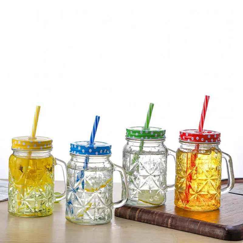 Botellas de vidrio vacías de 500ml, rojo, azul, amarillo, verde, para bebidas, tarros de vidrio para beber con tapas de rosca de Metal