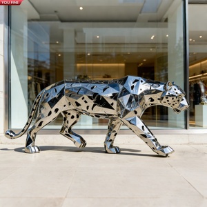 <span class=keywords><strong>Sculpture</strong></span> géométrique creuse en acier inoxydable YOUFINE, motif léopard, pour espace commercial, place publique, décoration métallique - Product Image 1