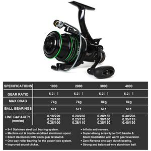 Dài Cast Spinning Reel 3000 6000 kích thước 5.2:1 tốc độ cao 4 + 1BB phanh kép hệ thống CNC chèn cánh tay bóng đen kết thúc - Product Image 2