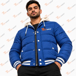 Chaqueta Acolchada con Capucha para Hombre Tiier Wear, Abrigo Acolchado con Cierre, Estilo Deportivo, Color Azul Sólido, Calefactable, Ecológico, Estilo Urbano - Product Image 3