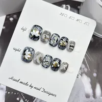 Haute qualité en gros court carré amandes français paillettes portable acrylique ongles femmes fête cadeau à la main presse sur les ongles