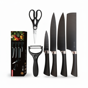 Juego de cuchillos texturizados de acero inoxidable de 6 piezas Premium con mango ergonómico antideslizante Cuchillos rebanadores de acero alemán - Product Image 1