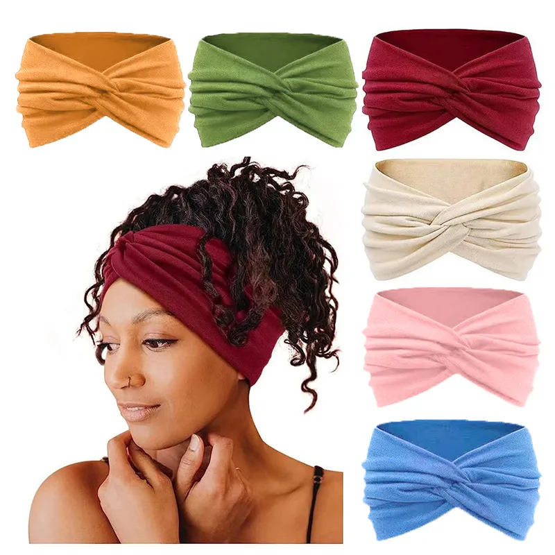 Fashion women turban cotton sweatband elastic designer knotted running sports yoga headbands hairbands