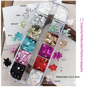 Paso Sico Kit <span class=keywords><strong>de</strong></span> Bijoux pour Ongles à Paillettes Rondes Brillantes Effet Feuille Métallique 12 Grilles, Points Grands et Petits, Autocollants DIY pour Ongles, Emballage Basique - Product Image 2