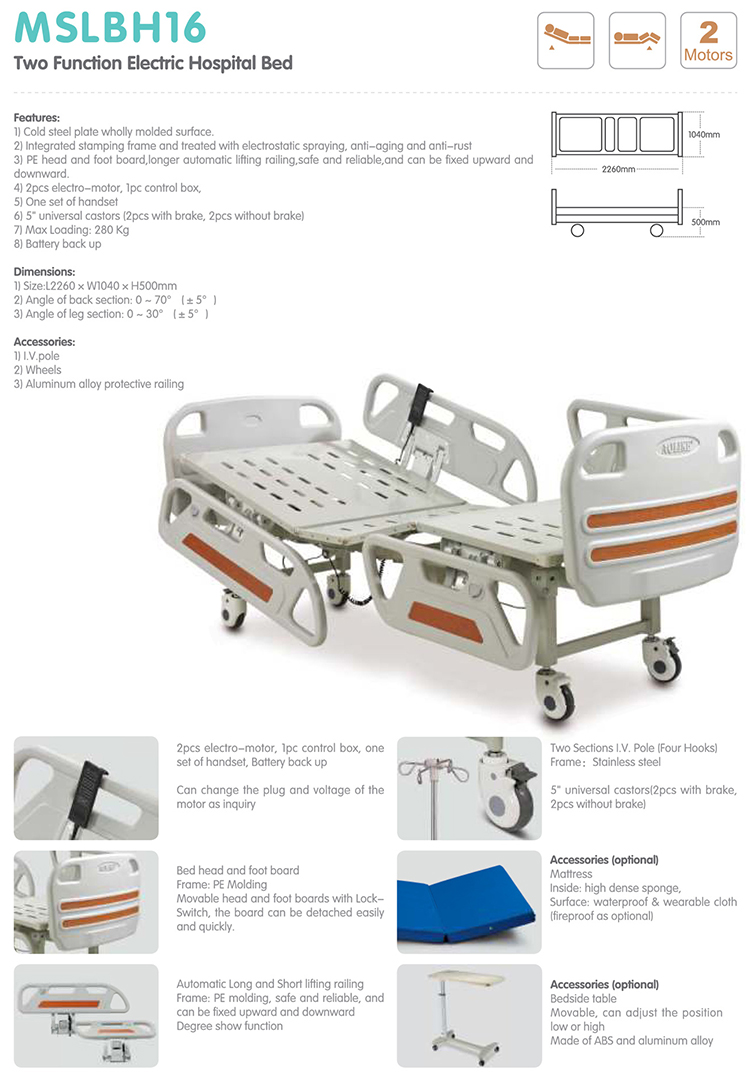 Cama médica eléctrica multifuncional de UCI de tres secciones para asistencia de pacientes en hospitales de enfermería
