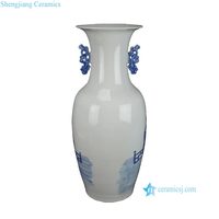 Vase décoratif en céramique RXBB08-A, motif personnages bleus et blancs peints à la main, double anse, durable, écologique, pour la décoration intérieure