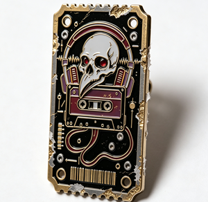 Pin's en émail en métal, motif crâne et cassette audio, pour rave, convention, objet de collection, cadeau - Product Image 2