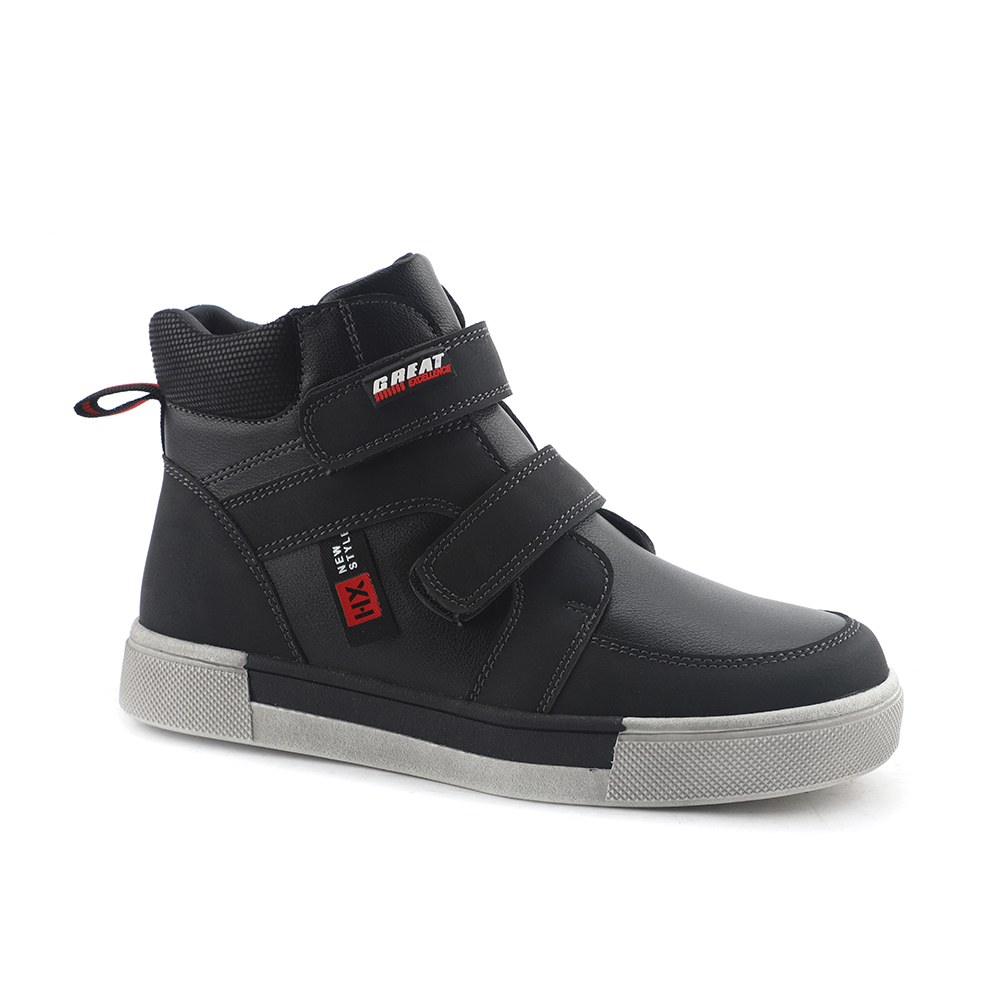 Повседневные спортивные зимние кожаные черные высокие ботильоны для мальчиков