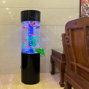 Aquarium rond acrylique à lumière LED, décoration d'intérieur, aquarium cylindrique avec boîte de système de filtre