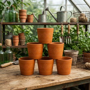 Pots de pépinière en terre cuite avec motif floral pour le jardinage en extérieur et en intérieur, en matériau durable en fibres végétales - Product Image 1