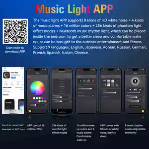 2024 Neue G-förmige App Steuerung drahtloses Aufladen Tischlampe Nachtlicht mit Uhr und BT Musik Lautsprecher Umgebung 256 bunt