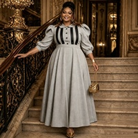 Robe longue femme en polyester, style Kaftan Abaya africain grande taille, col montant, blocs de couleur, pour commande en gros 2026
