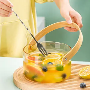 Effacer transparent portable bois bambou poignée glace boisson jus de fruits eau alimentaire conteneurs pot seau réservoir