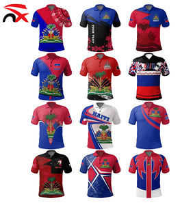 חולצת פולו קצרת שרוולים איכותית עם דגל האיטי, דגם 2026, חולצת כדורגל של האיטי עם דוגמאות שונות - Product Image 2